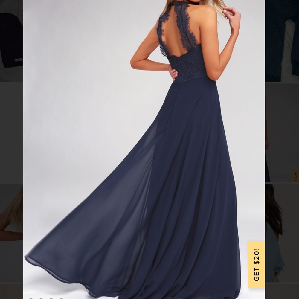 Lulu dance all evening navy blue lace maxi dress